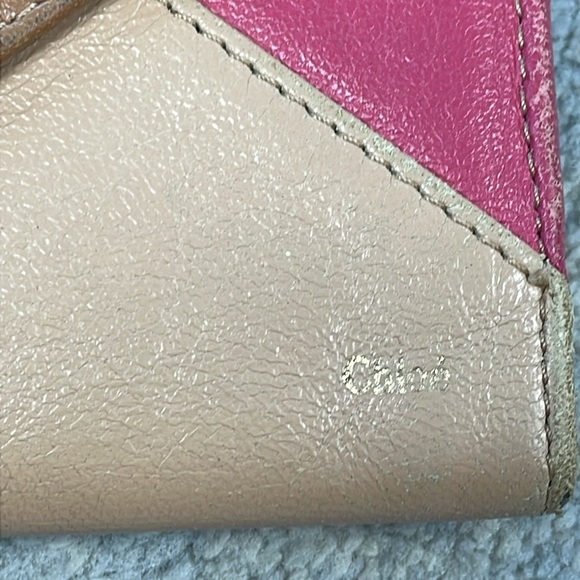 Chloe Leather Tricolor Envelope Flap Long Continental Wallet Snap Tan Pink - Picture 9 of 17